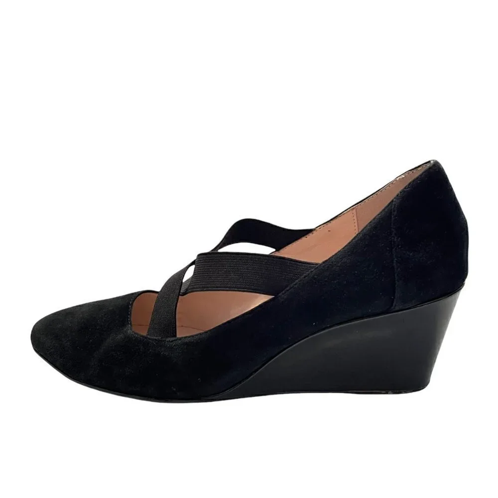 Taryn By Taryn Rose Women's Black Suede Crisscross Strap Wedge Heels Size 9.5